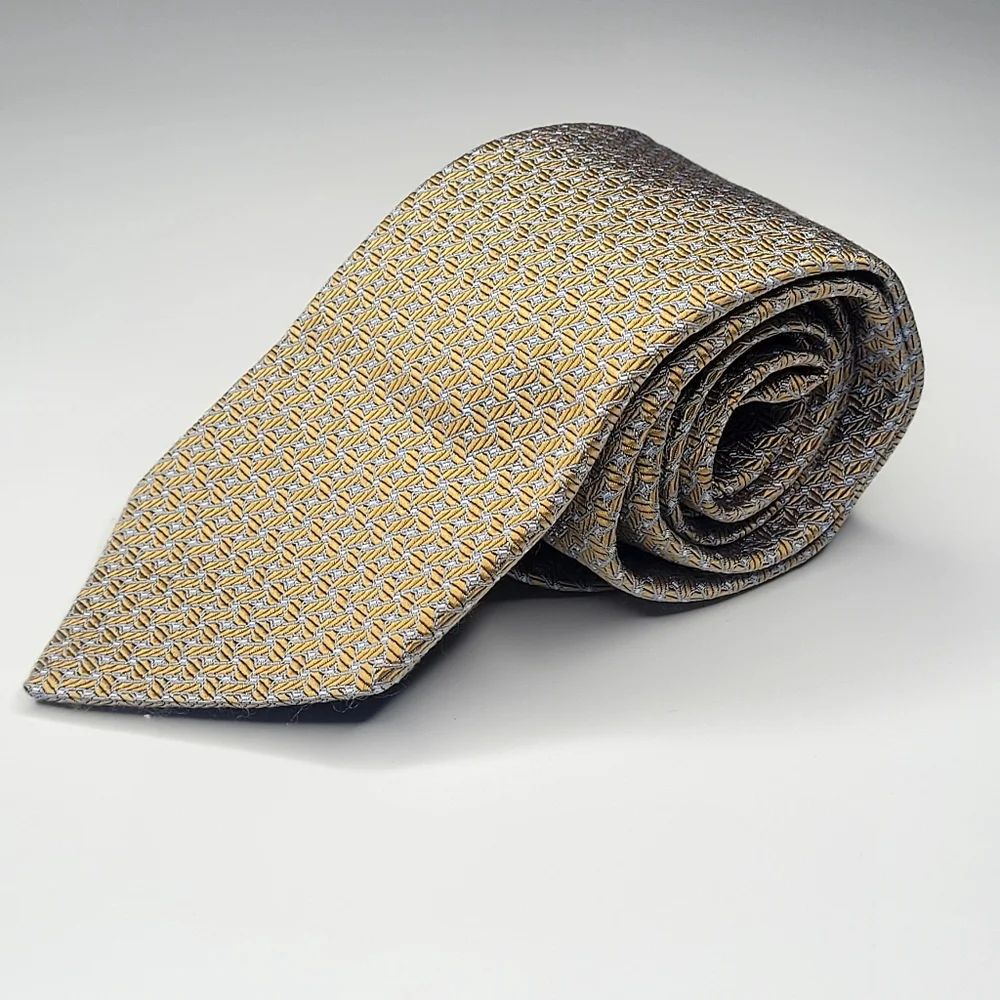 Brooks Brothers Gold Blue Herringbone Geometric Silk Tie 59 X 3.5